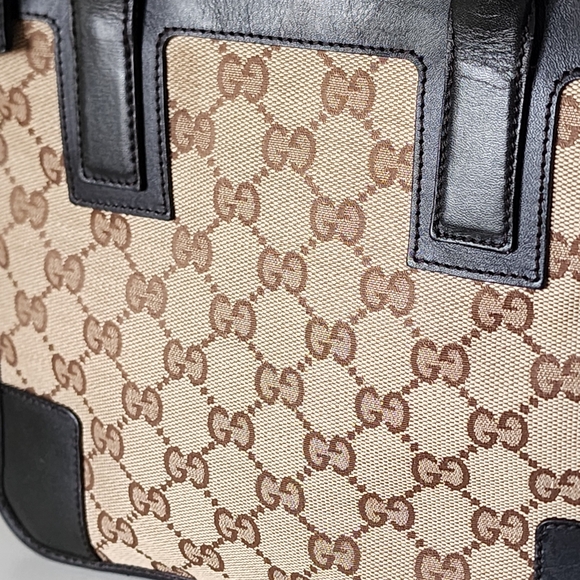 Vintage Gucci GG Supreme Monogram Canvas Brown Leather Mini Zippered Tote Bag - Picture 11 of 16